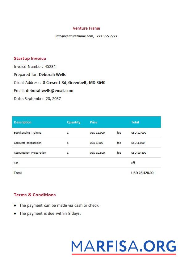 Downloadable Free Startup Invoice Template
